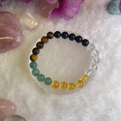 Opportunity & growth bracelet is a combination of citrine, green aventurine, tiger eye, clear quartz and black tourmaline crystals Bracelet (Certified)